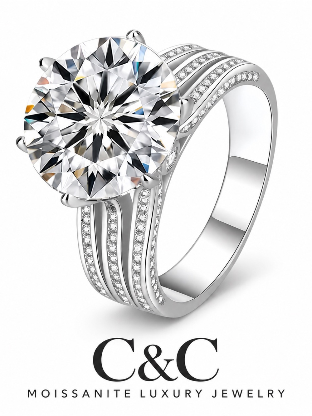 Sterling Silver Clear 5 CT Moissanite Bridal Ring Set - Women Jewelry
